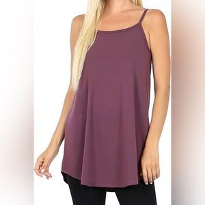 Zenana Plum V-Neck/Scoop-Neck Reversible Spaghetti Strap Tunic Shirt Small